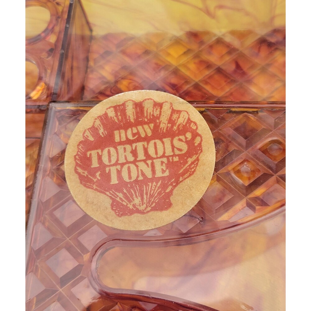 Vintage Tortoise Tone Plastic Vanity Organizer New Old Stock Retro 60s-70s